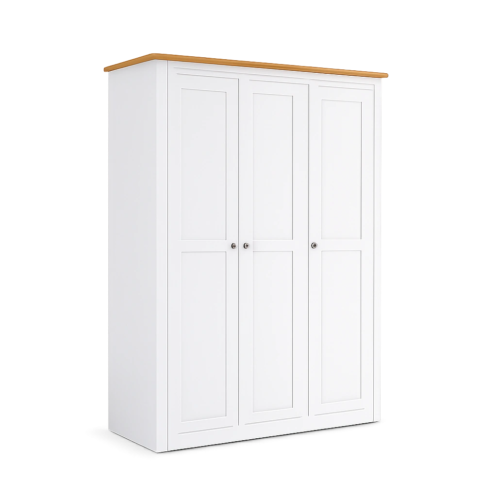 Willood 3-türiger Kleiderschrank Weiß, 118x50x171,5 cm, Kiefer - Ideal für Schlaf- und Wohnzimmer, Flügeltüren mit Schienen