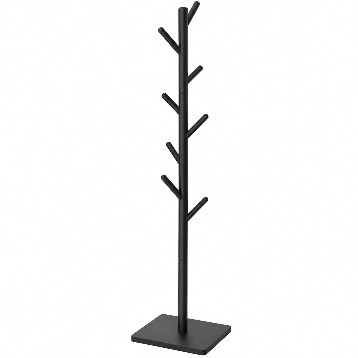Massivholz Garderobenständer, Kleiderstange mit 8 Haken, Verstellbare Höhen, Schwarz, 30x30x180cm, Ideal für Flur und Wohnzimmer