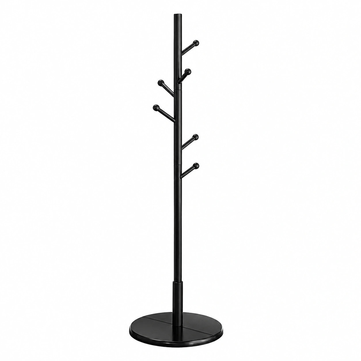 VASAGLE Kleiderständer aus Massivholz, Baumform mit 7 Haken, Jacken- und Hutständer, Flurständer aus Kautschukholz, Schwarz