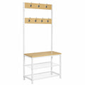 WOLTU 3-in-1 Garderobenständer mit Sitzbank und Schuhregal, 7 Haken, Weiß-Holzoptik, 60x170x31,5 cm