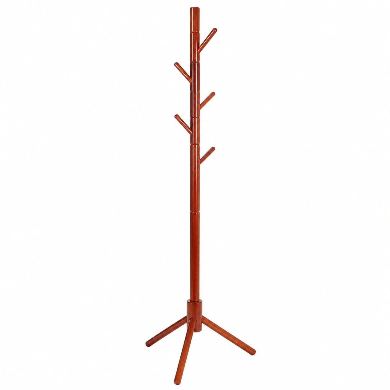 Massivholz Garderobenständer mit 6 Haken, verstellbare Baumform, ideal für Hüte und Mäntel, Kirsche