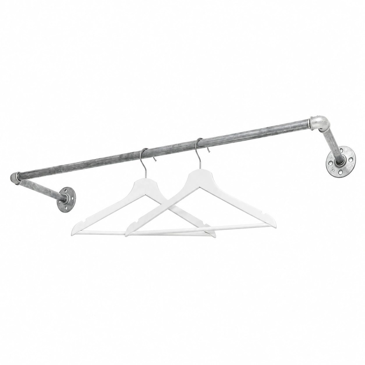 Industrielle Wandgarderobe aus Metall, handgefertigt in Deutschland, Teleskopstange U-Form, verschiedene Größen z.B. 120 x 28 cm, Jacken- und Kleiderhalter in Silber