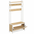 VASAGLE Flurgarderobe mit Schuhbank, Schuhschrank, Kleiderhaken, Ablage, modernes Design, Eichenoptik Weiß