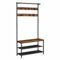 VASAGLE Industrie-Stil Garderobenständer mit Schuhbank und 9 Haken, 32,2 x 84 x 180 cm, vintagebraun-schwarz