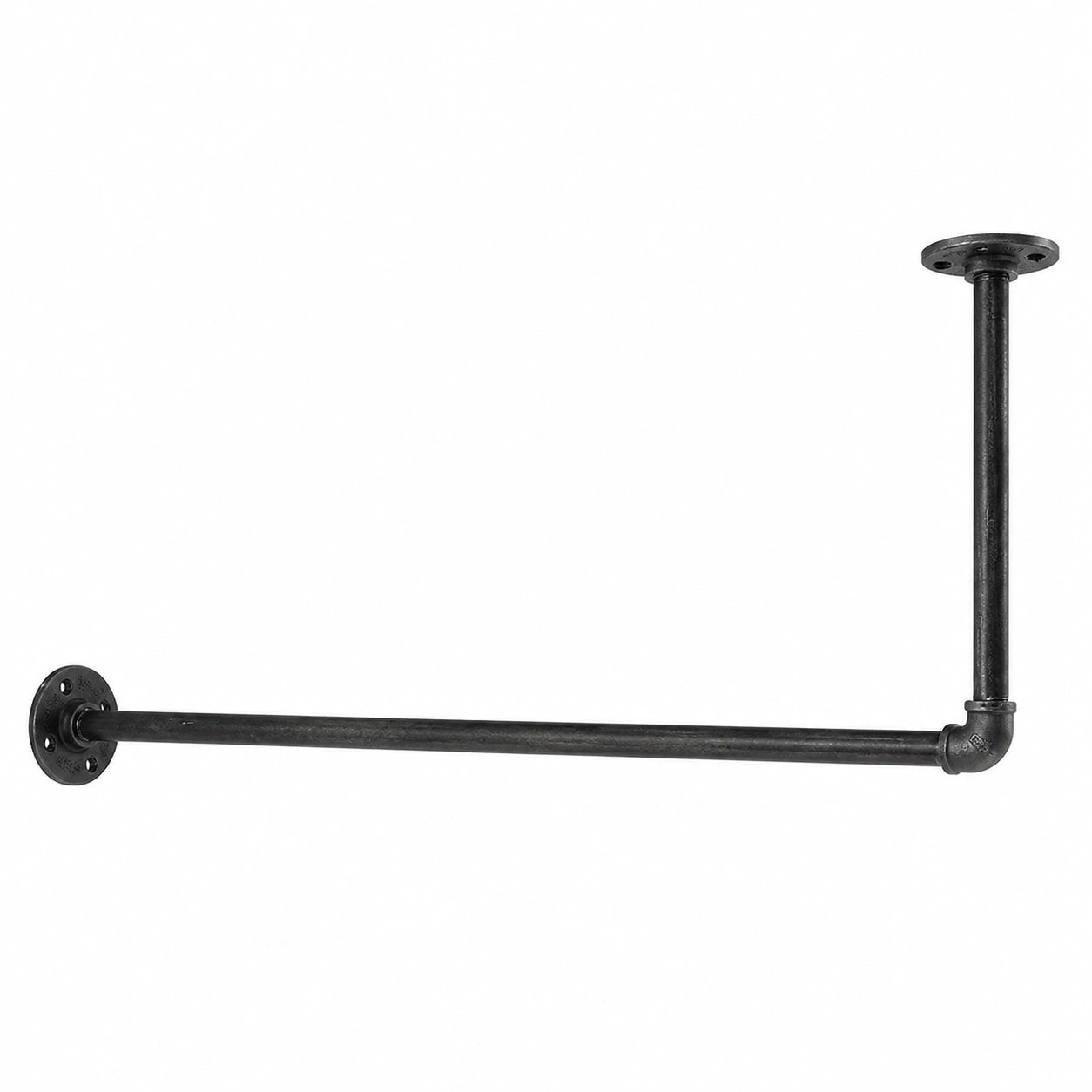 Schwarze industrielle Kleiderstange zur Decken- und Wandmontage - Handgefertigte Garderobenlösung in L-Form aus Wasserrohr, 100 x 40 cm