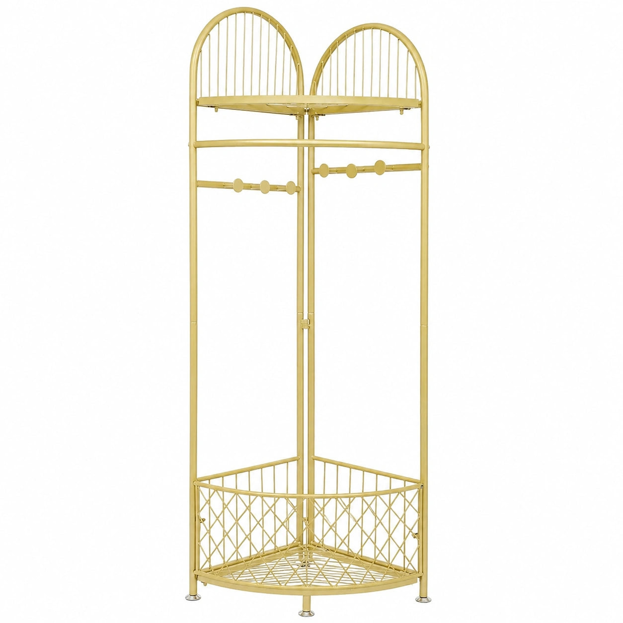 Eck-Kleiderständer mit Korb, 40x40x180cm, für Flur, Wohnzimmer & Schlafzimmer, Gold
