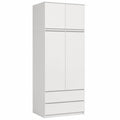 Moderner 4-türiger Kleiderschrank mit Schubladen und Einlegeböden, Weiß, 235x90x50,5 cm
