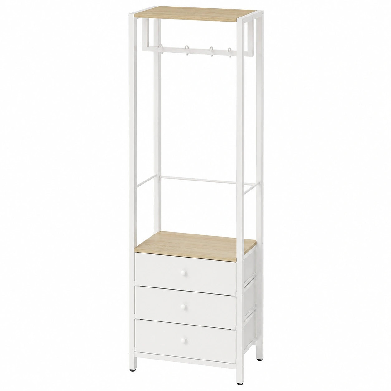 YMYNY Moderner Kleiderständer mit Vlies-Schublade, freistehender Schrank-Organizer für Schlafzimmer und Flur, 39x29x179CM, Holz und Weiß HGR001R