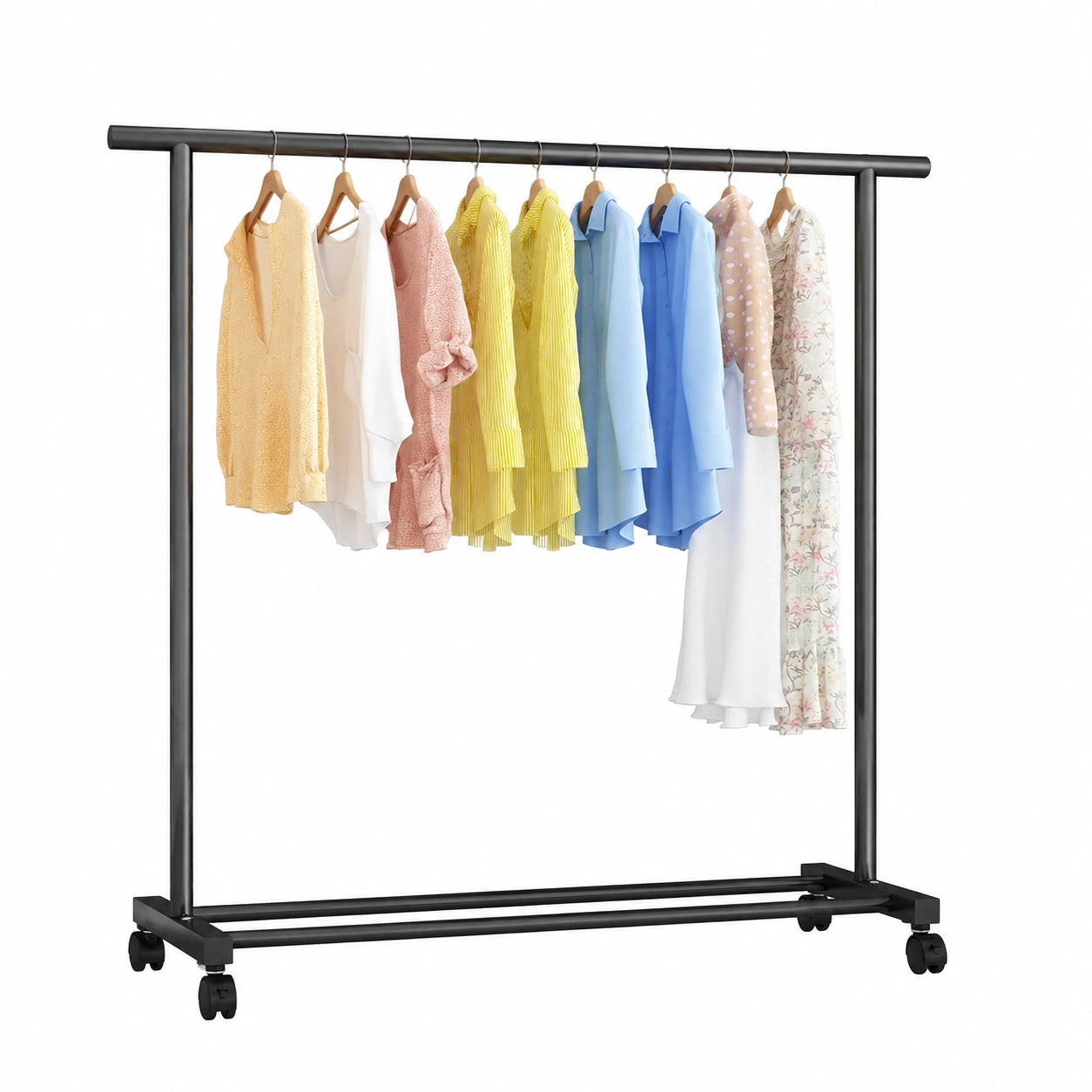 Moderner Industriestil Kleiderständer mit Rollen, Robuste Eisenstange und Ablage, Weiß, 120 cm