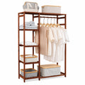 Bambus Kleiderständer mit 6 Ablagen, Freistehende Garderobe in Braun, 145x90x30 cm