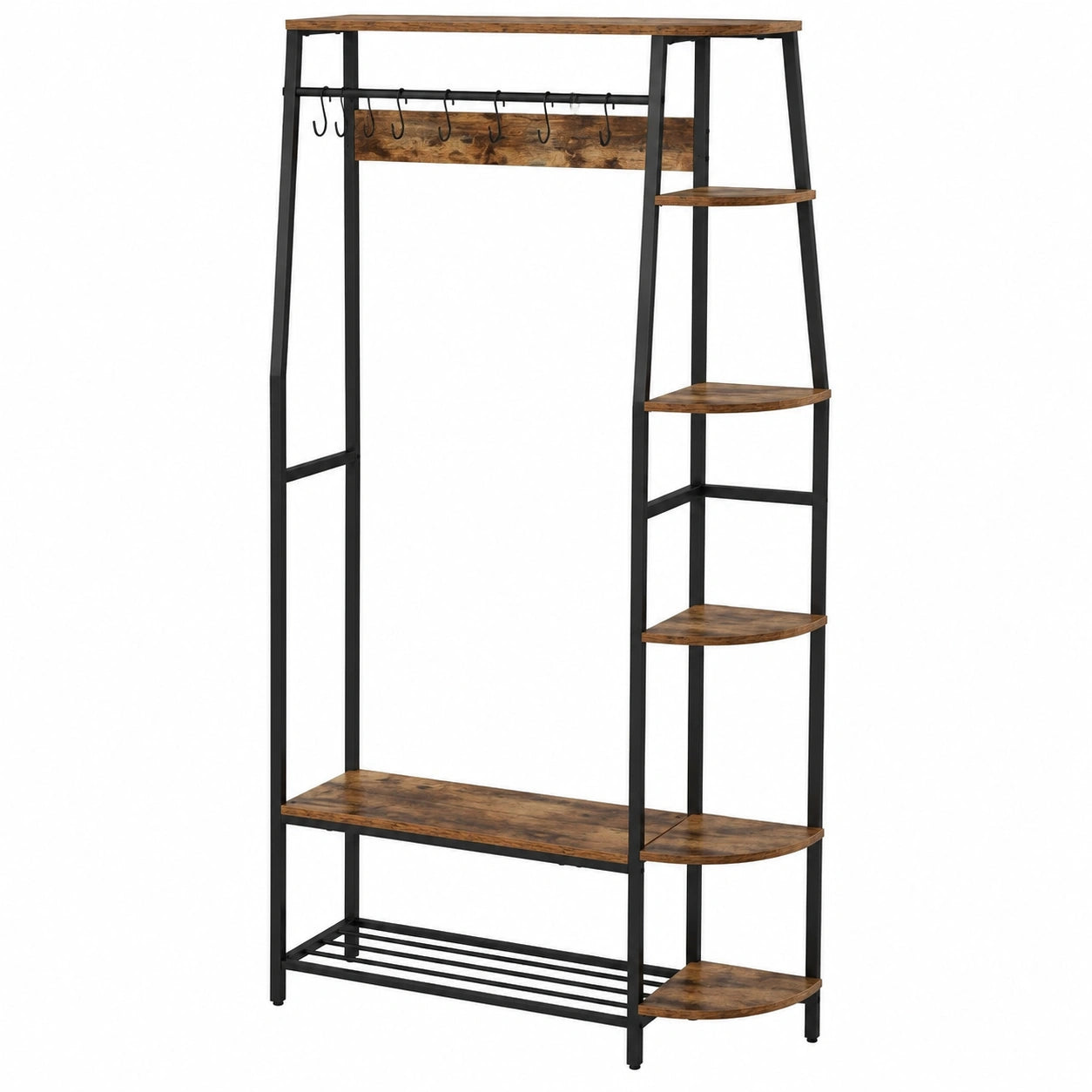 Multifunktionaler Garderobenständer mit Schuhbank und Regalen, 90x30x180cm, ideal für Flur und Schlafzimmer