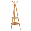 Bambus Garderobe mit Ablage und 6 Haken, dreifacher Kleiderständer, Natur, 171x50x50cm