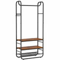 VASAGLE Kleiderständer im Industrie-Design mit Schuhregal, für Flur oder Schlafzimmer, 58 x 28 x 181 cm, Braun/Schwarz
