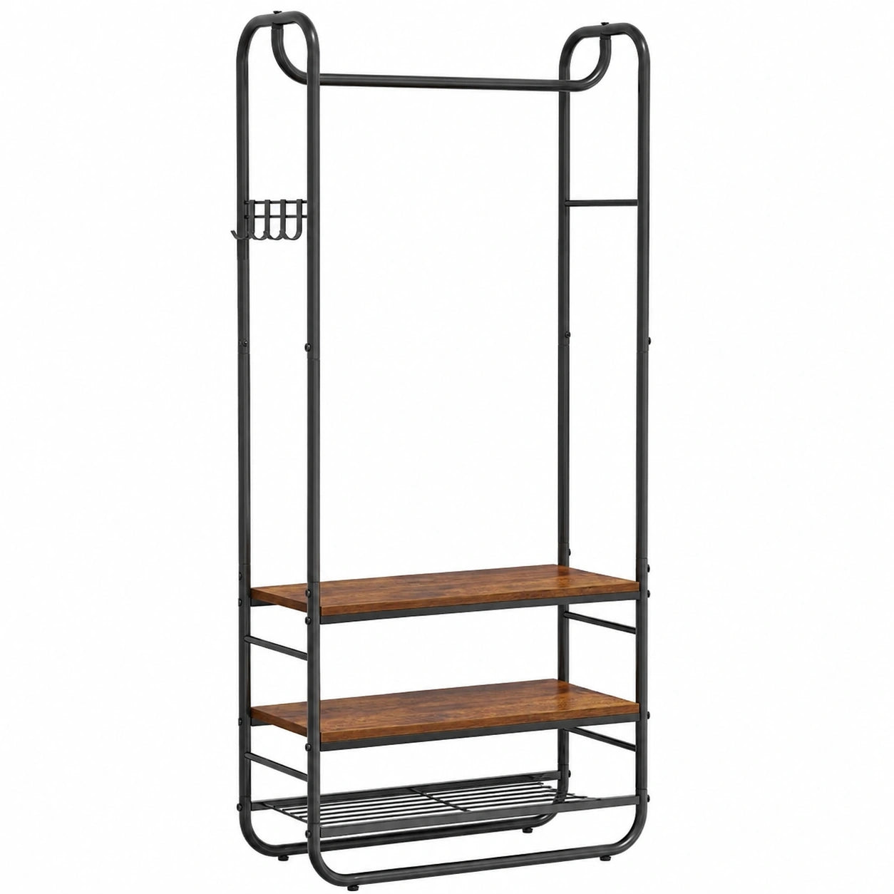 VASAGLE Kleiderständer im Industrie-Design mit Schuhregal, für Flur oder Schlafzimmer, 58 x 28 x 181 cm, Braun/Schwarz