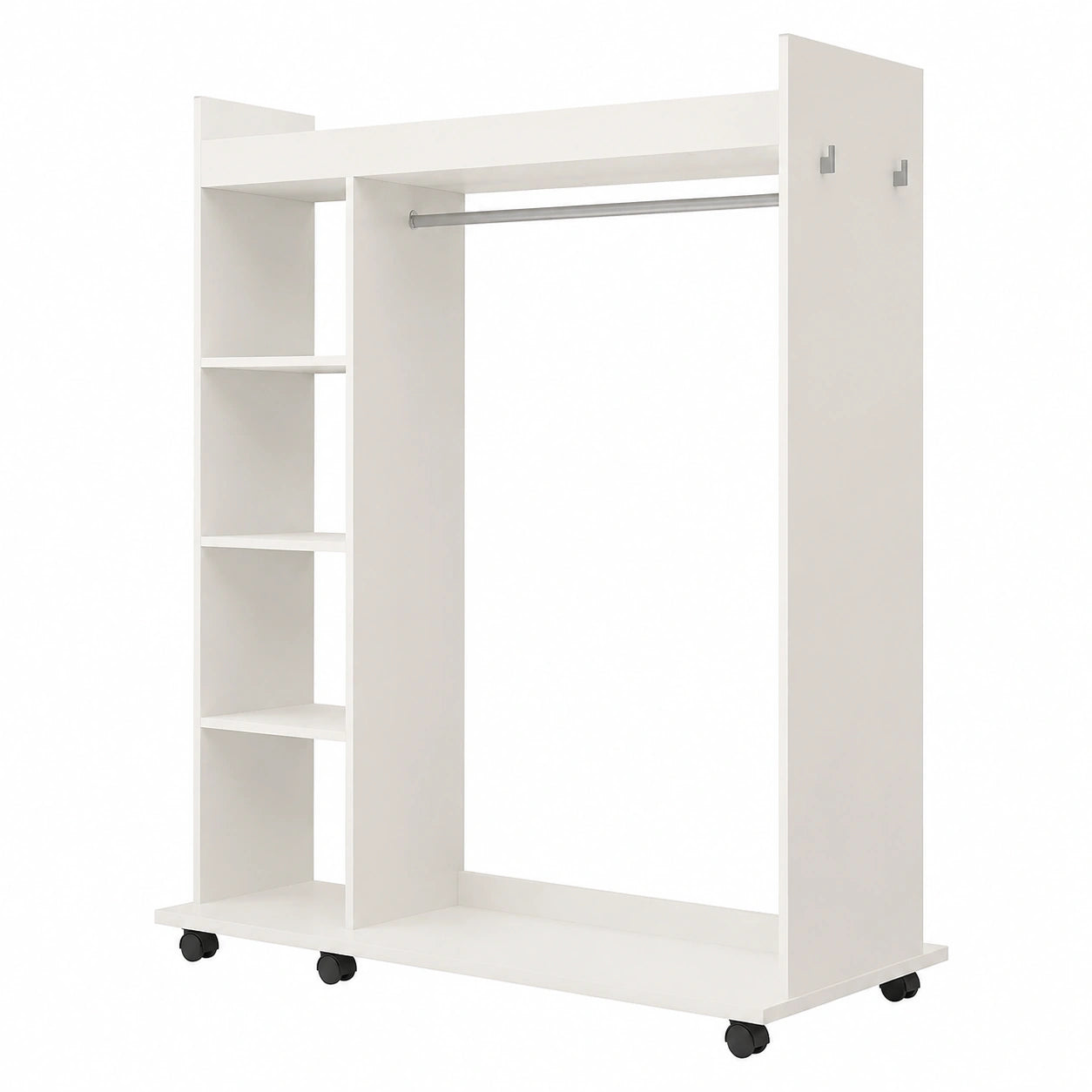 VINNIE Mobiler Kleiderschrank mit Spiegel und Rollen, Weiß - Praktischer Garderobenständer mit intelligenter Aufteilung - 138 x 150 x 56 cm