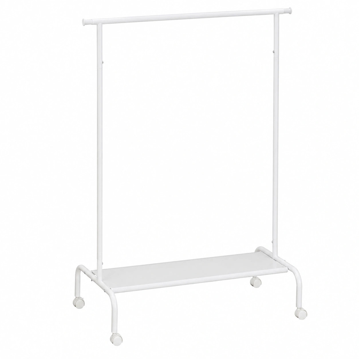 Verstellbarer Kleiderständer mit Rollen und Metallstange, 84-124 cm, Weiß