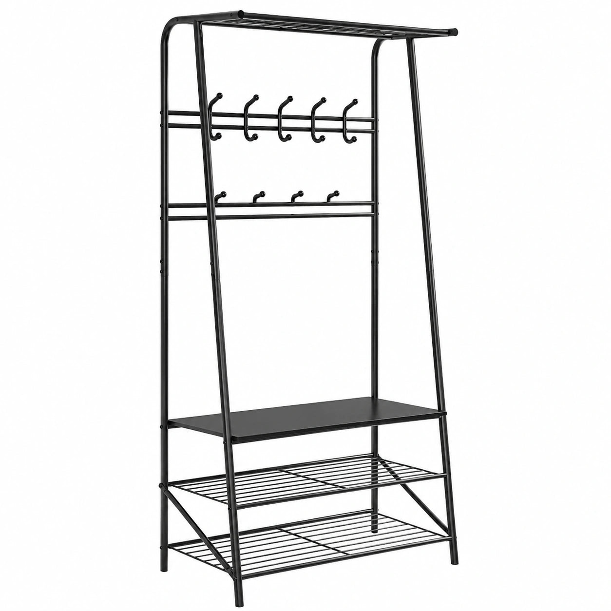 Eleganter Garderobenständer mit Sitzbank und Schuhregal – Robust und vielseitig – Holz- und Metall-Design – 10 Haken, Ablagefläche, Kleiderstange – Ideal für Flur und Bad – 60 cm Breite