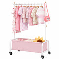 Kinder Kleiderständer mit Rollen und Aufbewahrung, rosa Garderobe für Kinderzimmer