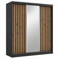 Moderner Schwebetürenschrank Erika mit Spiegel und Lamellen, 180 cm, schwarz/braun