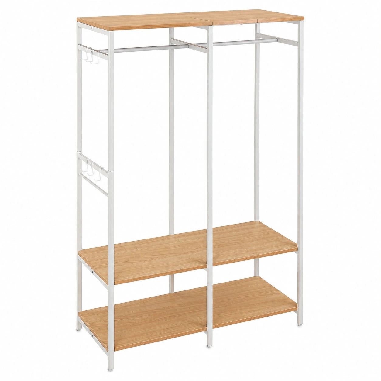 Moderner offener Kleiderschrank aus Metall mit Ablage und Kleiderstange, 180x94,5x40 cm, in Weiß/Natur